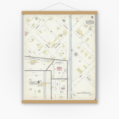 Old map wall art mockup — magnetic wood frame on white wall — Sanborn Fire Insurance Map from Gardner, Grundy County, Illinois (1892), Sheet #0002