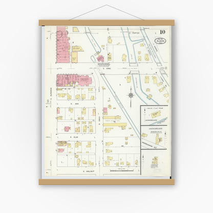Old map wall art mockup — magnetic wood frame on white wall — Sanborn Fire Insurance Map from Albion, Calhoun County, Michigan (1913), Sheet #0010