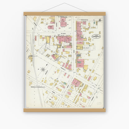 Old map wall art mockup — magnetic wood frame on white wall — Sanborn Fire Insurance Map from Edwardsville, Madison County, Illinois (1902), Sheet #0004