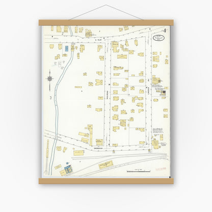 Old map wall art mockup — magnetic wood frame on white wall — Sanborn Fire Insurance Map from Tully, Onondaga County, New York (1911), Sheet #0004