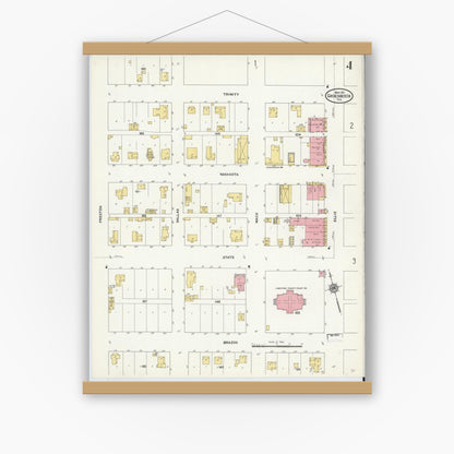 Old map wall art mockup — magnetic wood frame on white wall — Sanborn Fire Insurance Map from Groesbeck, Limestone County, Texas (1911), Sheet #0004