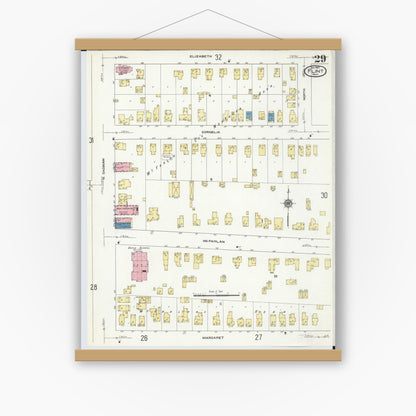 Old map wall art mockup — magnetic wood frame on white wall — Sanborn Fire Insurance Map from Flint, Genesee County, Michigan (1909), Sheet #0029