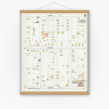 Old map wall art mockup — magnetic wood frame on white wall — Sanborn Fire Insurance Map from Carlstadt, Bergen County, New Jersey (1902), Sheet #0005