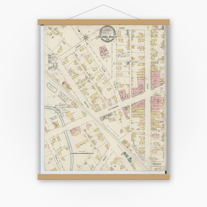 Old map wall art mockup — magnetic wood frame on white wall — Sanborn Fire Insurance Map from Columbus Grove, Putnam County, Ohio (1895) - Complete Map Set
