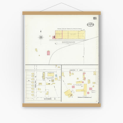 Old map wall art mockup — magnetic wood frame on white wall — Sanborn Fire Insurance Map from Staunton, Independent Cities, Virginia (1904), Sheet #0021