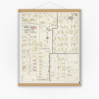 Old map wall art mockup — magnetic wood frame on white wall — Sanborn Fire Insurance Map from Arcanum, Darke County, Ohio (1914), Sheet #0005