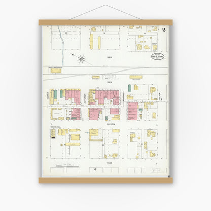 Old map wall art mockup — magnetic wood frame on white wall — Sanborn Fire Insurance Map from Van Alstyne, Grayson County, Texas (1901), Sheet #0002