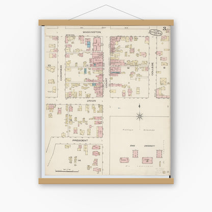Old map wall art mockup — magnetic wood frame on white wall — Sanborn Fire Insurance Map from Athens, Athens County, Ohio (1885), Sheet #0003