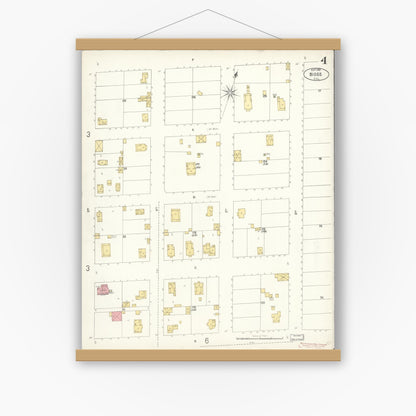 Old map wall art mockup — magnetic wood frame on white wall — Sanborn Fire Insurance Map from Biggs, Butte County, California (1902), Sheet #0004