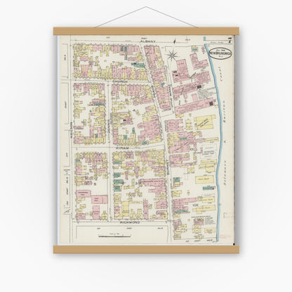 Old map wall art mockup — magnetic wood frame on white wall — Sanborn Fire Insurance Map from New Brunswick, Middlesex County, New Jersey (1886), Sheet #0007