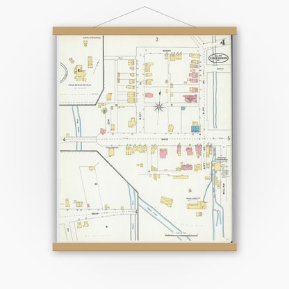 Old map wall art mockup — magnetic wood frame on white wall — Sanborn Fire Insurance Map from Stroudsburg, Monroe County, Pennsylvania (1905), Sheet #0004