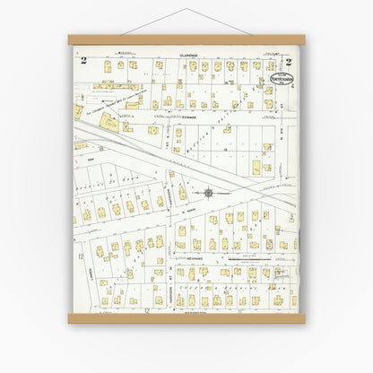 Old map wall art mockup — magnetic wood frame on white wall — Sanborn Fire Insurance Map from Fort Atkinson, Jefferson County, Wisconsin (1924), Sheet #0002