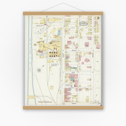 Old map wall art mockup — magnetic wood frame on white wall — Sanborn Fire Insurance Map from Catasauqua, Lehigh County, Pennsylvania (1896), Sheet #0002