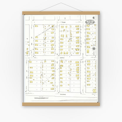 Old map wall art mockup — magnetic wood frame on white wall — Sanborn Fire Insurance Map from Valley Junction, Polk County, Iowa (1920), Sheet #0006