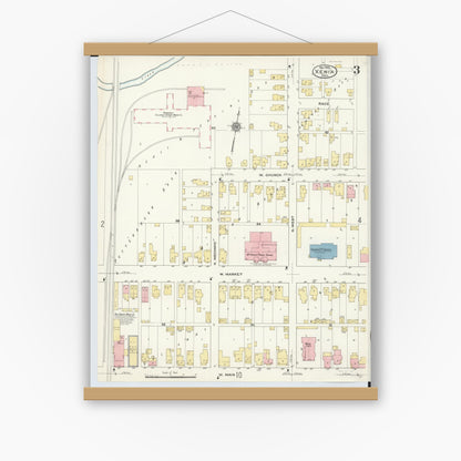 Old map wall art mockup — magnetic wood frame on white wall — Sanborn Fire Insurance Map from Xenia, Greene County, Ohio (1910), Sheet #0003