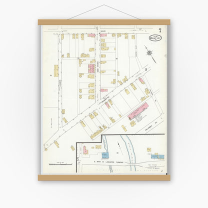 Old map wall art mockup — magnetic wood frame on white wall — Sanborn Fire Insurance Map from Mount Joy, Lancaster County, Pennsylvania (1912), Sheet #0007