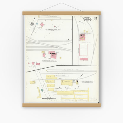 Old map wall art mockup — magnetic wood frame on white wall — Sanborn Fire Insurance Map from Texarkana, Bowie County, Texas (1909), Sheet #0035