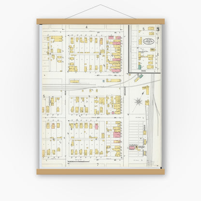 Old map wall art mockup — magnetic wood frame on white wall — Sanborn Fire Insurance Map from Lorain, Lorain County, Ohio (1900), Sheet #0005