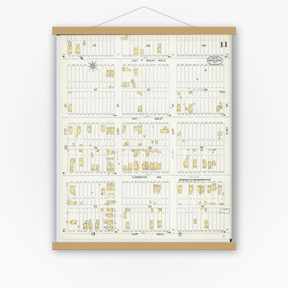 Old map wall art mockup — magnetic wood frame on white wall — Sanborn Fire Insurance Map from Ashland, Ashland County, Wisconsin (1901), Sheet #0011