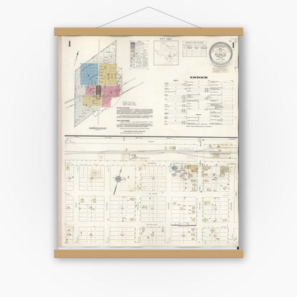 Old map wall art mockup — magnetic wood frame on white wall — Sanborn Fire Insurance Map from Runge, Karnes County, Texas (1944) - Complete Map Set