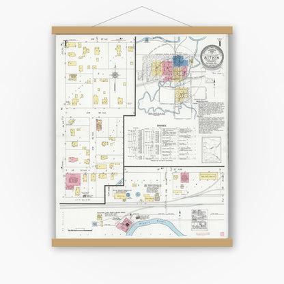 Old map wall art mockup — magnetic wood frame on white wall — Sanborn Fire Insurance Map from Aitkin, Aitkin County, Minnesota (1929) - Complete Map Set