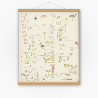 Old map wall art mockup — magnetic wood frame on white wall — Sanborn Fire Insurance Map from Florida, Orange County, New York (1915), Sheet #0002