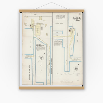 Old map wall art mockup — magnetic wood frame on white wall — Sanborn Fire Insurance Map from Tawas City, Iosco County, Michigan (1884), Sheet #0002