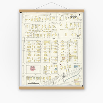 Old map wall art mockup — magnetic wood frame on white wall — Sanborn Fire Insurance Map from Ishpeming, Marquette County, Michigan (1911), Sheet #0005