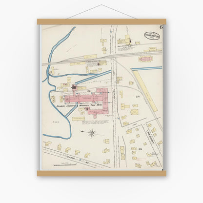 Old map wall art mockup — magnetic wood frame on white wall — Sanborn Fire Insurance Map from South Abington, Plymouth County, Massachusetts (1885), Sheet #0006