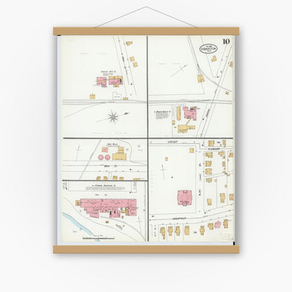 Old map wall art mockup — magnetic wood frame on white wall — Sanborn Fire Insurance Map from Coshocton, Coshocton County, Ohio (1899), Sheet #0010