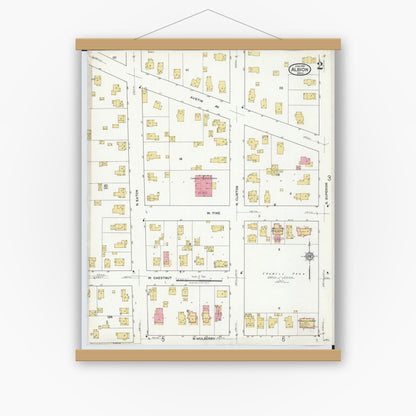 Old map wall art mockup — magnetic wood frame on white wall — Sanborn Fire Insurance Map from Albion, Calhoun County, Michigan (1918), Sheet #0002