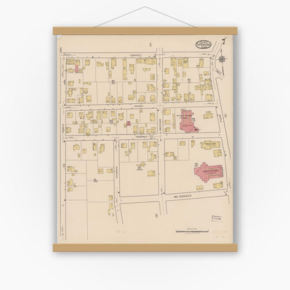 Old map wall art mockup — magnetic wood frame on white wall — Sanborn Fire Insurance Map from Spencer, Worcester County, Massachusetts (1922), Sheet #0007