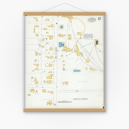 Old map wall art mockup — magnetic wood frame on white wall — Sanborn Fire Insurance Map from Houghton, Houghton County, Michigan (1900), Sheet #0017