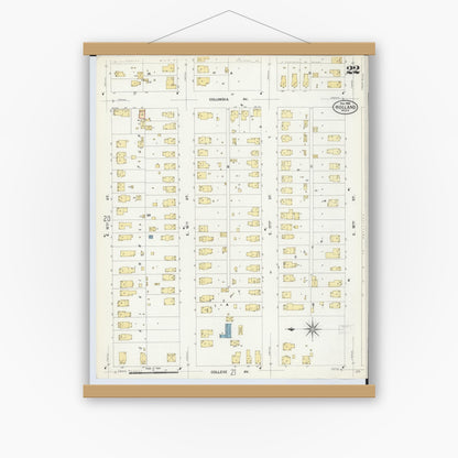 Old map wall art mockup — magnetic wood frame on white wall — Sanborn Fire Insurance Map from Holland, Ottawa County, Michigan (1908), Sheet #0022