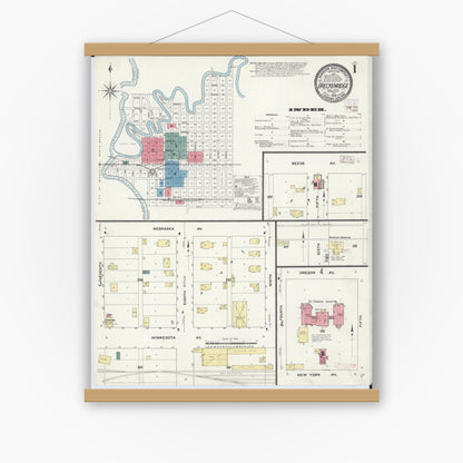 Old map wall art mockup — magnetic wood frame on white wall — Sanborn Fire Insurance Map from Breckenridge, Wilkin County, Minnesota (1909), Sheet #0001