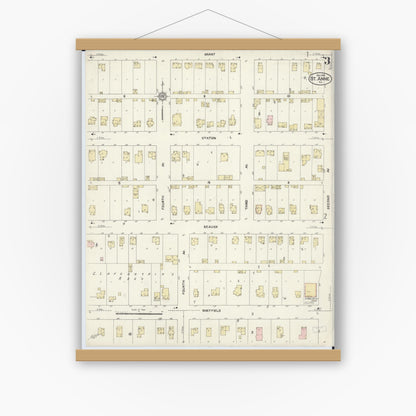 Old map wall art mockup — magnetic wood frame on white wall — Sanborn Fire Insurance Map from Saint Anne, Kankakee County, Illinois (1912), Sheet #0003