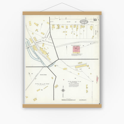 Old map wall art mockup — magnetic wood frame on white wall — Sanborn Fire Insurance Map from Emporium, Cameron County, Pennsylvania (1915), Sheet #0013