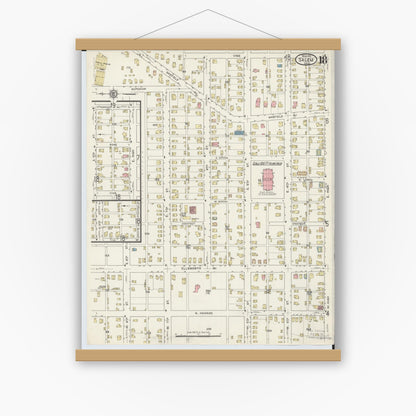 Old map wall art mockup — magnetic wood frame on white wall — Sanborn Fire Insurance Map from Salem, Columbiana County, Ohio (1915), Sheet #0018