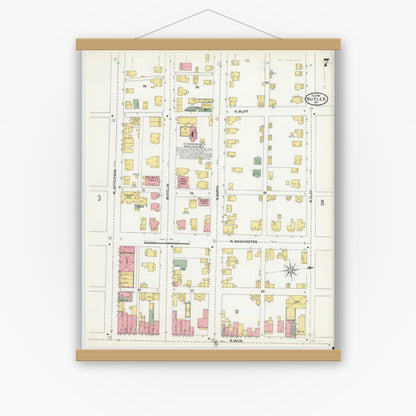 Old map wall art mockup — magnetic wood frame on white wall — Sanborn Fire Insurance Map from Butler, Butler County, Pennsylvania (1901), Sheet #0007