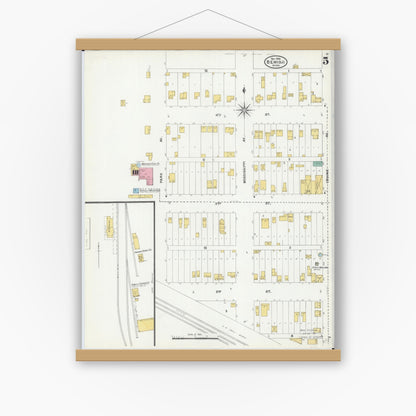Old map wall art mockup — magnetic wood frame on white wall — Sanborn Fire Insurance Map from Bemidji, Beltrami County, Minnesota (1904), Sheet #0005