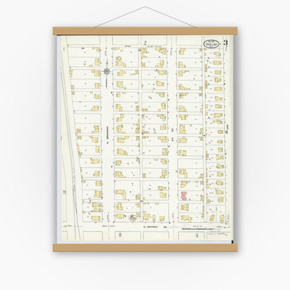 Old map wall art mockup — magnetic wood frame on white wall — Sanborn Fire Insurance Map from Shelby, Richland County, Ohio (1911), Sheet #0003