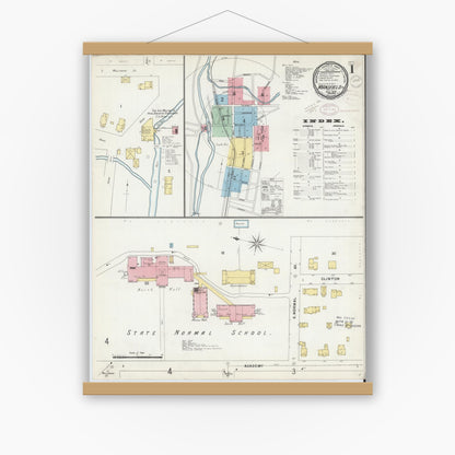 Old map wall art mockup — magnetic wood frame on white wall — Sanborn Fire Insurance Map from Mansfield, Tioga County, Pennsylvania (1897), Sheet #0001