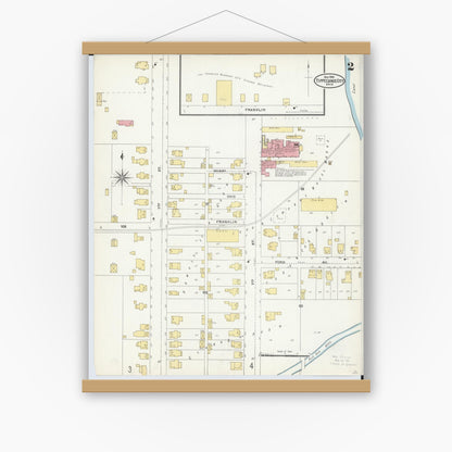 Old map wall art mockup — magnetic wood frame on white wall — Sanborn Fire Insurance Map from Tipp City, Miami County, Ohio (1905), Sheet #0002