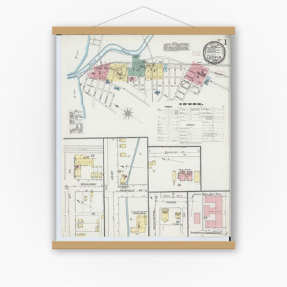 Old map wall art mockup — magnetic wood frame on white wall — Sanborn Fire Insurance Map from Lorain, Lorain County, Ohio (1893) - Complete Map Set