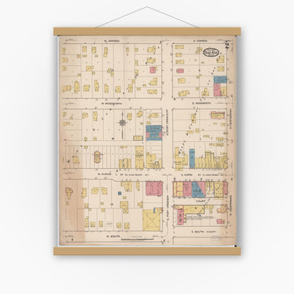 Old map wall art mockup — magnetic wood frame on white wall — Sanborn Fire Insurance Map from Bad Axe, Huron County, Michigan (1922), Sheet #0002