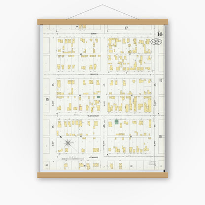 Old map wall art mockup — magnetic wood frame on white wall — Sanborn Fire Insurance Map from Alpena, Alpena County, Michigan (1901), Sheet #0016