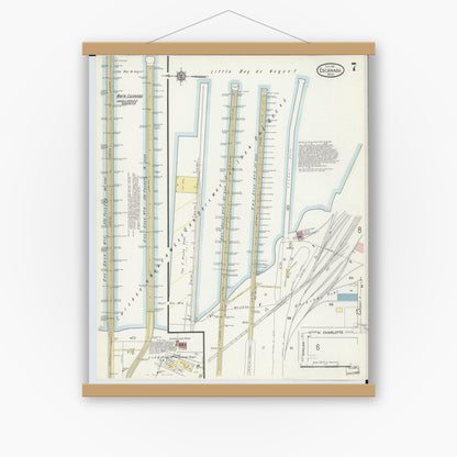 Old map wall art mockup — magnetic wood frame on white wall — Sanborn Fire Insurance Map from Escanaba, Delta County, Michigan (1913), Sheet #0007