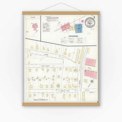 Old map wall art mockup — magnetic wood frame on white wall — Sanborn Fire Insurance Map from Italy, Ellis County, Texas (1912), Sheet #0001