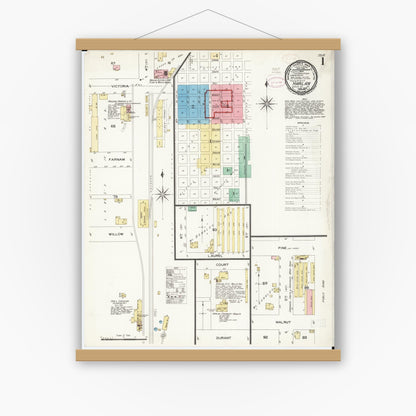 Old map wall art mockup — magnetic wood frame on white wall — Sanborn Fire Insurance Map from Harlan, Shelby County, Iowa (1899) â€” Complete Set