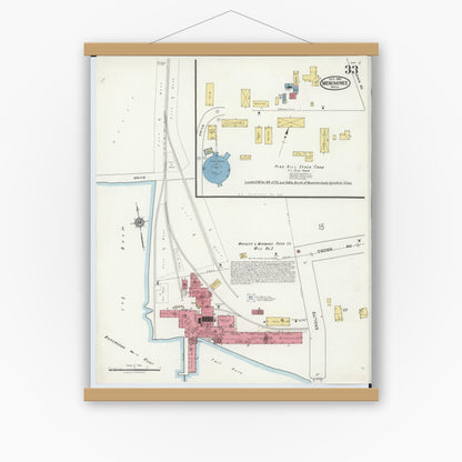 Old map wall art mockup — magnetic wood frame on white wall — Sanborn Fire Insurance Map from Menominee, Menominee County, Michigan (1921), Sheet #0033